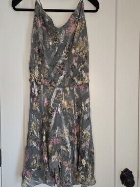 Haute Hippie Gray Silk Floral Blouson Dress Sample Size